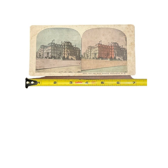 Atq Stereoscope Stereograph Card Hand Colored B&W State War And Navy Bldg DC - Picture 2 of 3